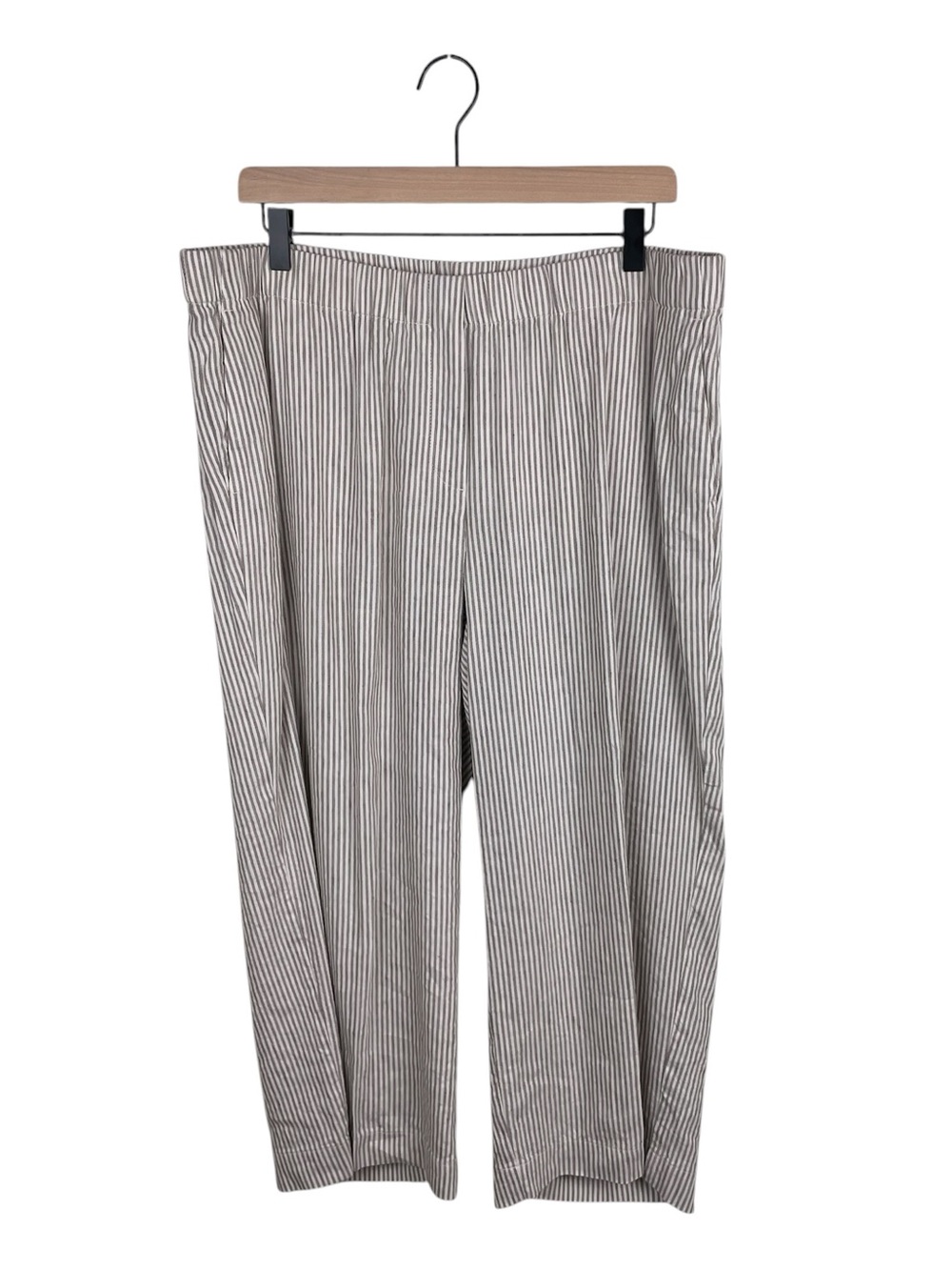 J. Jill Linen Blend Pull On Pants Size XL Tan White Pinstripe Lagenlook Beachy